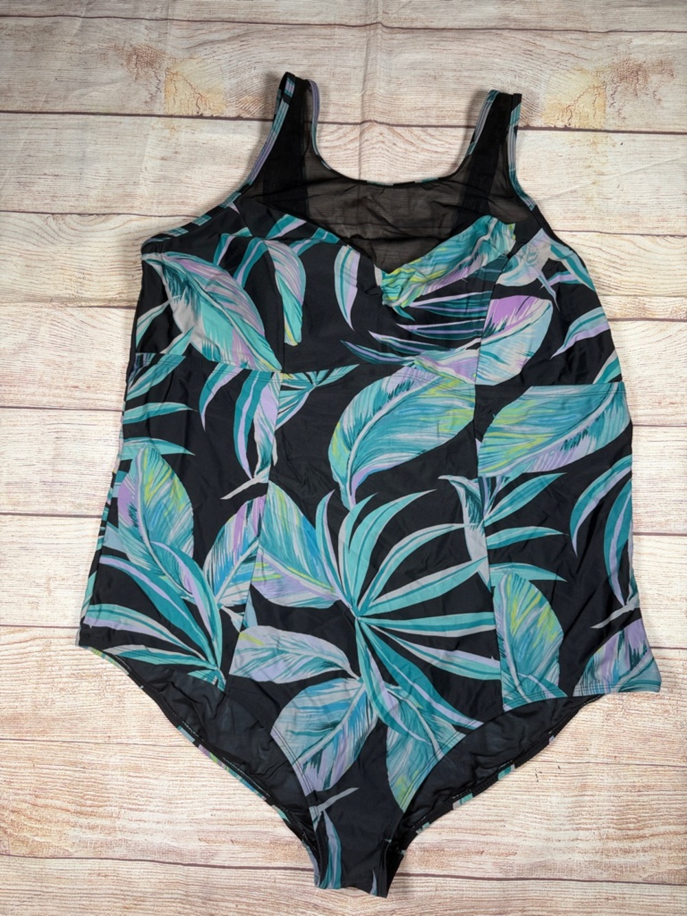 torrid Black One-Piece Swimsuit with Teal & Lavender Leaf Print